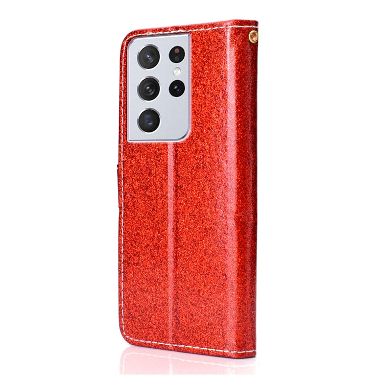 For Samsung Galaxy S21 Ultra 5G Glitter Powder Horizontal Flip Leather Case with Card Slots & Holder & Photo Frame & Wallet