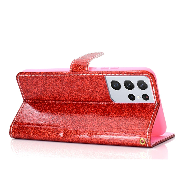 For Samsung Galaxy S21 Ultra 5G Glitter Powder Horizontal Flip Leather Case with Card Slots & Holder & Photo Frame & Wallet