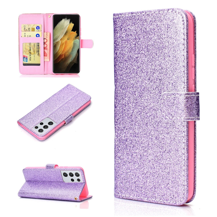 For Samsung Galaxy S21 Ultra 5G Glitter Powder Horizontal Flip Leather Case with Card Slots & Holder & Photo Frame & Wallet