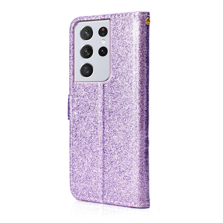 For Samsung Galaxy S21 Ultra 5G Glitter Powder Horizontal Flip Leather Case with Card Slots & Holder & Photo Frame & Wallet