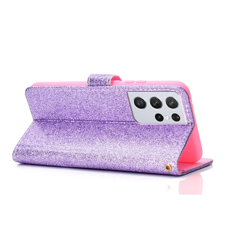 For Samsung Galaxy S21 Ultra 5G Glitter Powder Horizontal Flip Leather Case with Card Slots & Holder & Photo Frame & Wallet