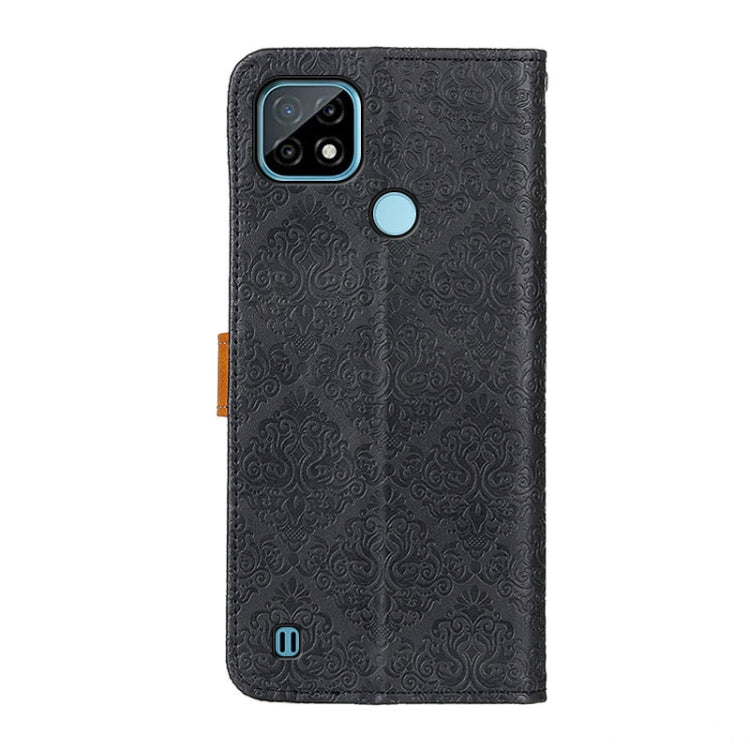 For OPPO Realme C21 European Floral Embossed Copper Buckle Horizontal Flip PU Leather Case with Holder & Card Slots & Wallet & Photo Frame