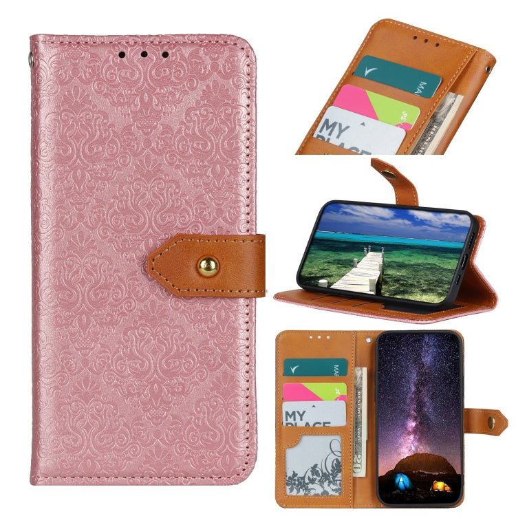For OPPO Realme C21 European Floral Embossed Copper Buckle Horizontal Flip PU Leather Case with Holder & Card Slots & Wallet & Photo Frame