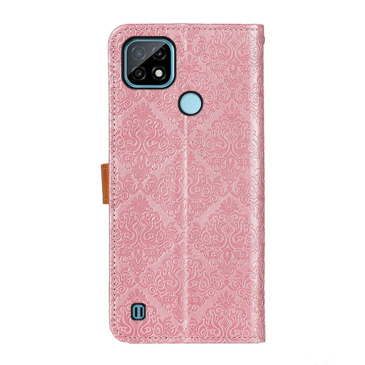 For OPPO Realme C21 European Floral Embossed Copper Buckle Horizontal Flip PU Leather Case with Holder & Card Slots & Wallet & Photo Frame
