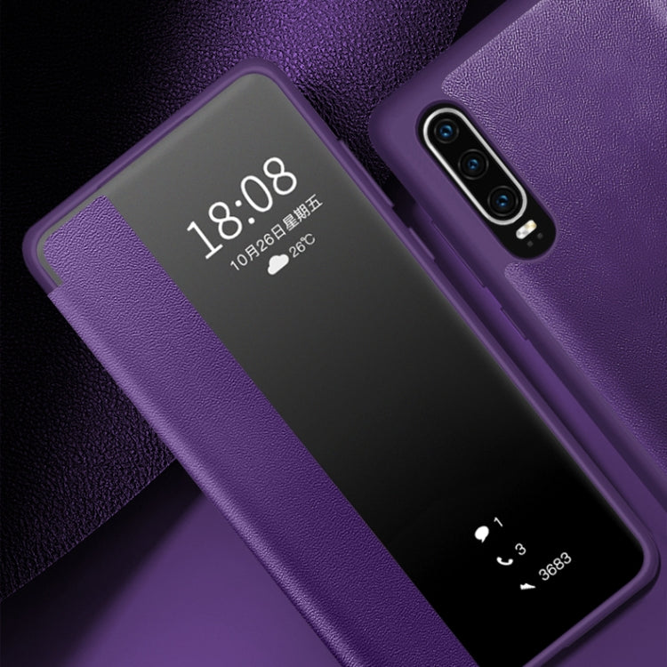 For Huawei P30 Magnetic Side Window View Shockproof Horizontal Flip Leather Smart Case