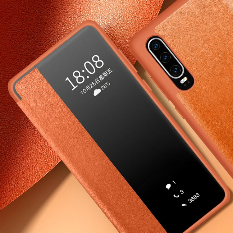 For Huawei P30 Magnetic Side Window View Shockproof Horizontal Flip Leather Smart Case