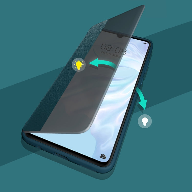 For Huawei P30 Magnetic Side Window View Shockproof Horizontal Flip Leather Smart Case