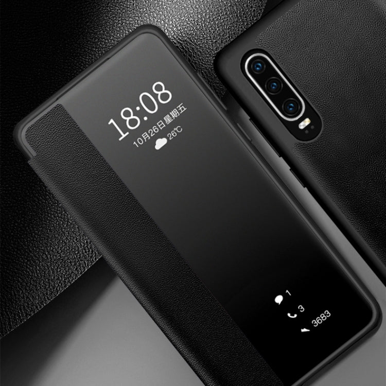 For Huawei P30 Magnetic Side Window View Shockproof Horizontal Flip Leather Smart Case