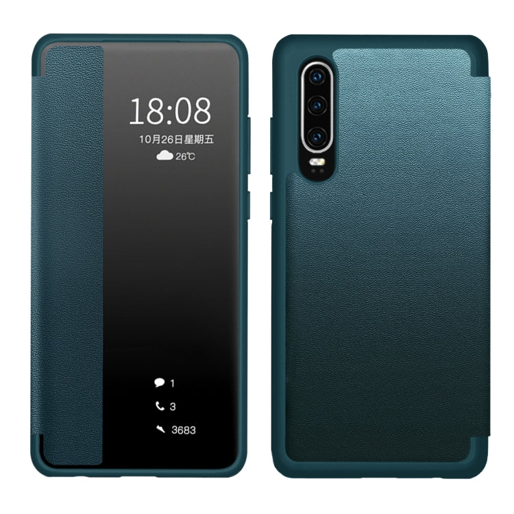 For Huawei P30 Magnetic Side Window View Shockproof Horizontal Flip Leather Smart Case