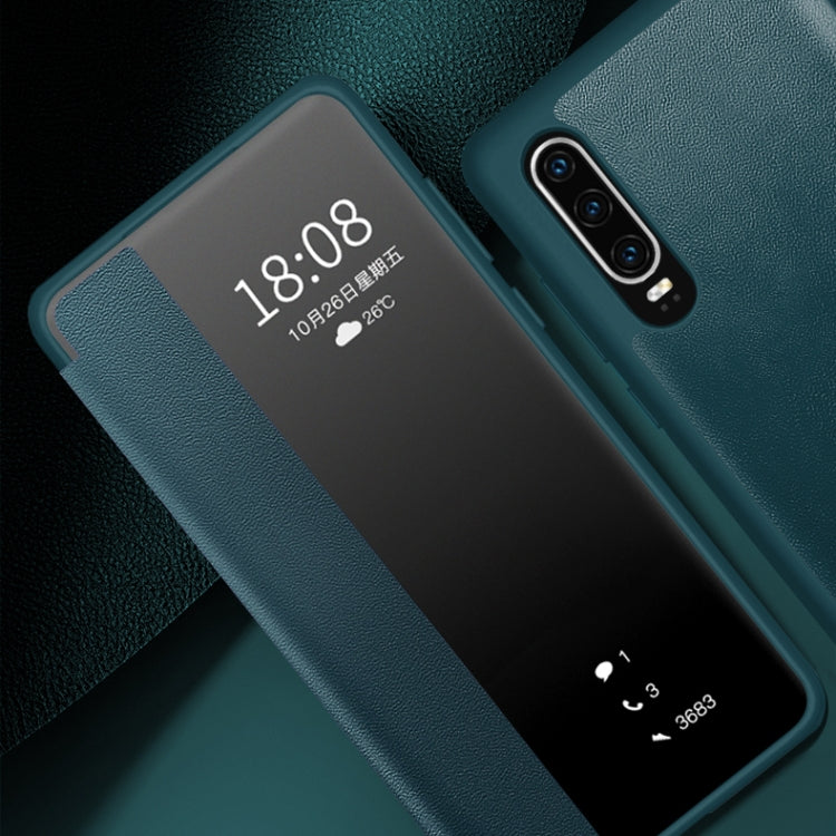 For Huawei P30 Magnetic Side Window View Shockproof Horizontal Flip Leather Smart Case