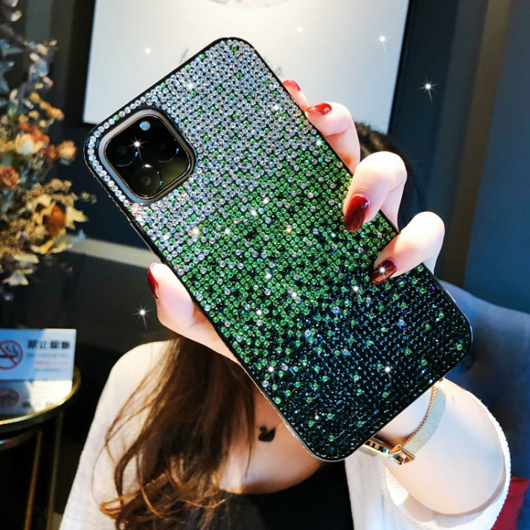 For iPhone 11 Pro PC + Crystal Diamond Tri-Color Gradient Protective Case