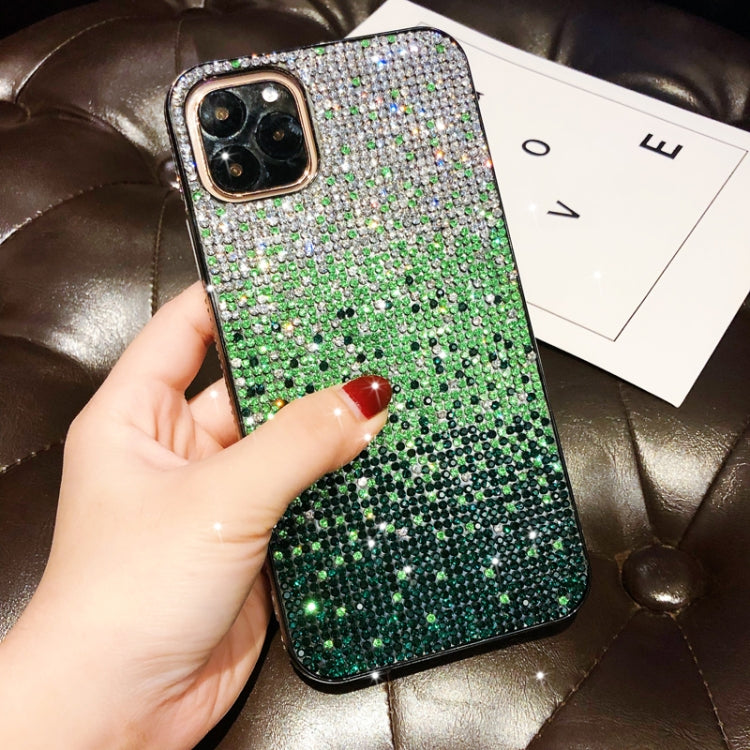 For iPhone 11 Pro PC + Crystal Diamond Tri-Color Gradient Protective Case