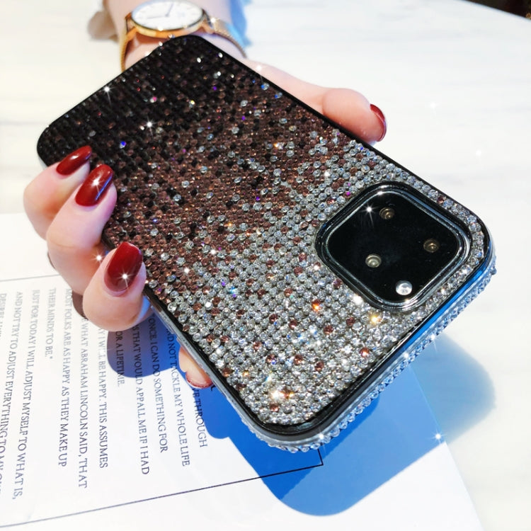 For iPhone 11 Pro PC + Crystal Diamond Tri-Color Gradient Protective Case