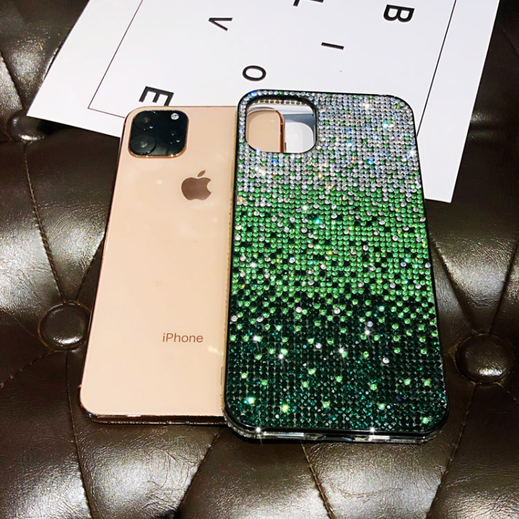 For iPhone 11 Pro Max PC + Crystal Diamond Tri-Color Gradient Protective Case