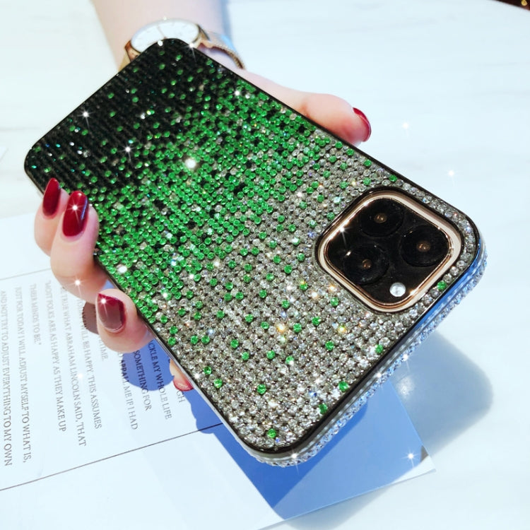 For iPhone 11 Pro Max PC + Crystal Diamond Tri-Color Gradient Protective Case