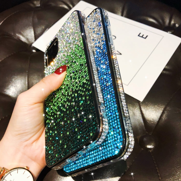 For iPhone 11 Pro Max PC + Crystal Diamond Tri-Color Gradient Protective Case