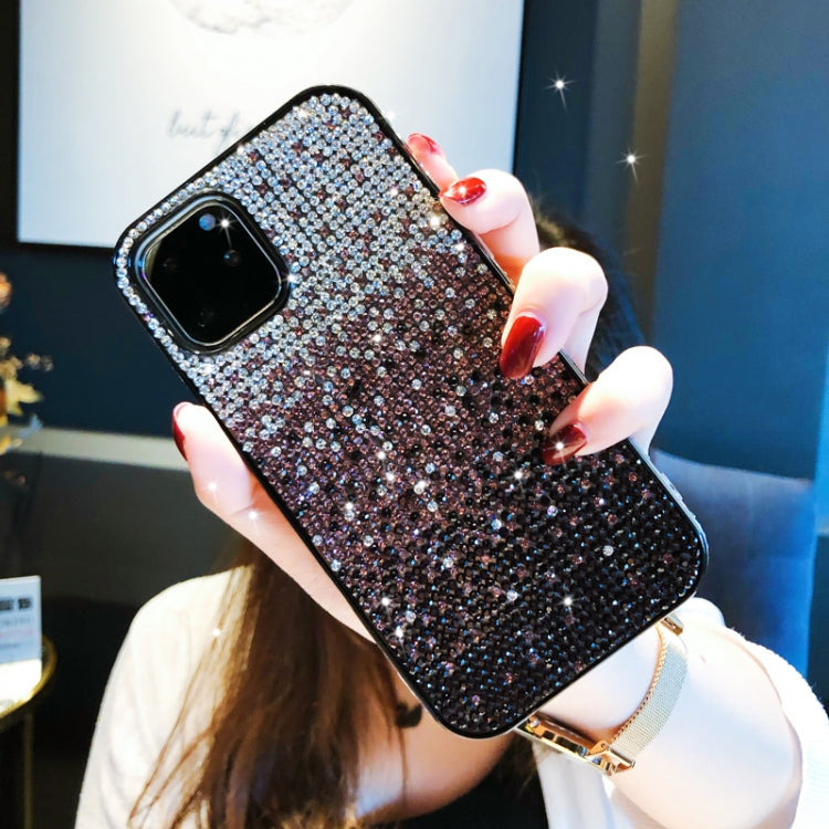 For iPhone 11 Pro Max PC + Crystal Diamond Tri-Color Gradient Protective Case