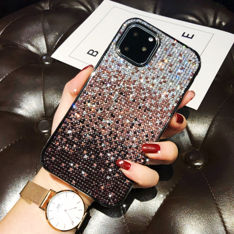 For iPhone 11 Pro Max PC + Crystal Diamond Tri-Color Gradient Protective Case