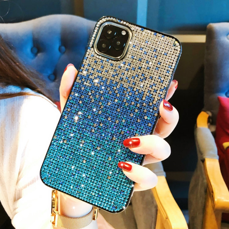 For iPhone 11 Pro Max PC + Crystal Diamond Tri-Color Gradient Protective Case