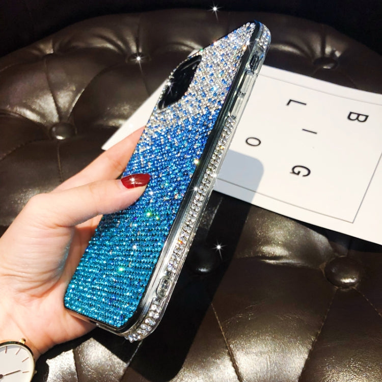 For iPhone 11 Pro Max PC + Crystal Diamond Tri-Color Gradient Protective Case
