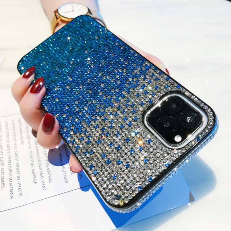 For iPhone 11 Pro Max PC + Crystal Diamond Tri-Color Gradient Protective Case