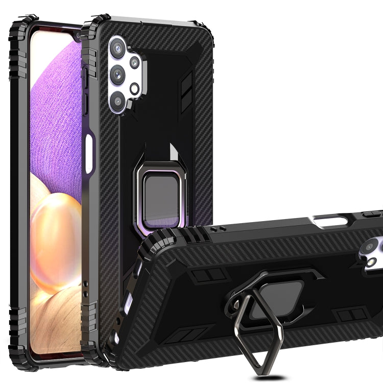 For Samsung Galaxy A32 5G Carbon Fiber Protective Case with 360 Degree Rotating Ring Holder