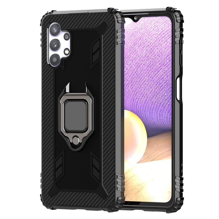 For Samsung Galaxy A32 5G Carbon Fiber Protective Case with 360 Degree Rotating Ring Holder