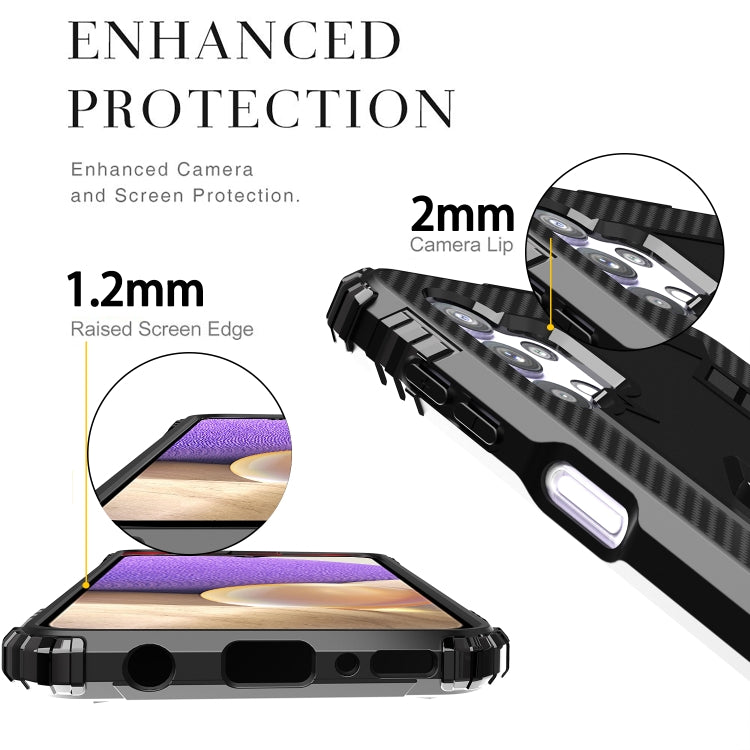 For Samsung Galaxy A32 5G Carbon Fiber Protective Case with 360 Degree Rotating Ring Holder