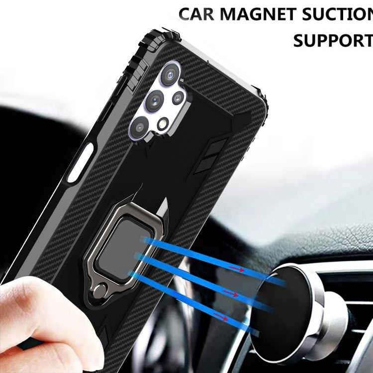 For Samsung Galaxy A32 5G Carbon Fiber Protective Case with 360 Degree Rotating Ring Holder