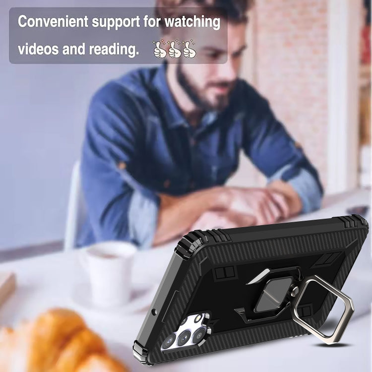 For Samsung Galaxy A32 5G Carbon Fiber Protective Case with 360 Degree Rotating Ring Holder
