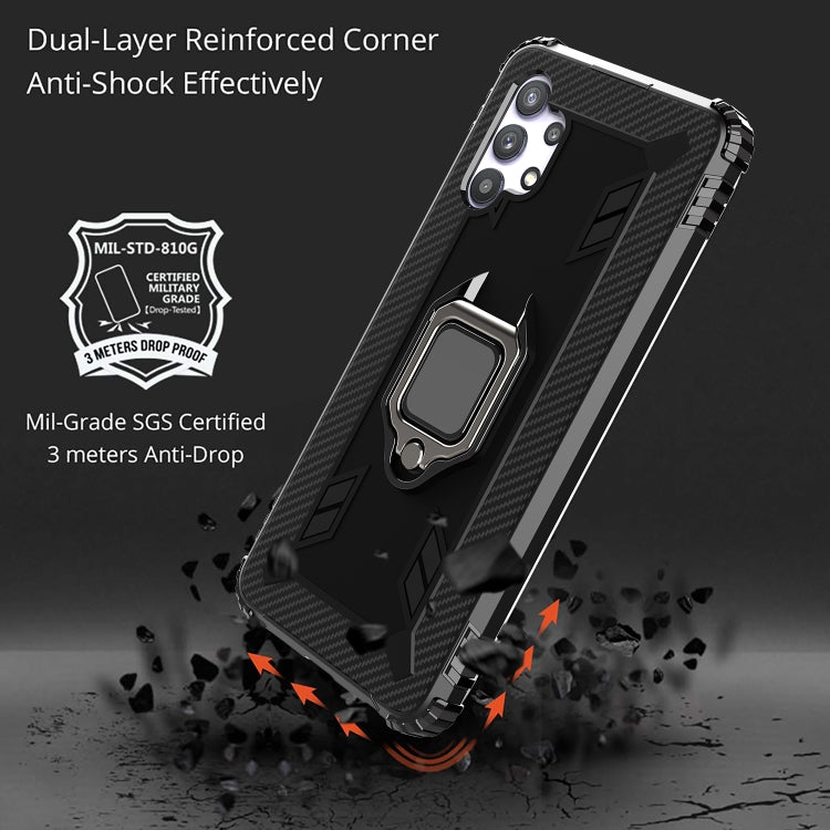 For Samsung Galaxy A32 5G Carbon Fiber Protective Case with 360 Degree Rotating Ring Holder