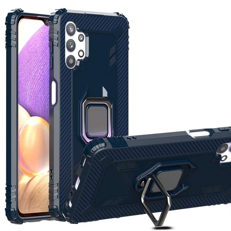 For Samsung Galaxy A32 5G Carbon Fiber Protective Case with 360 Degree Rotating Ring Holder