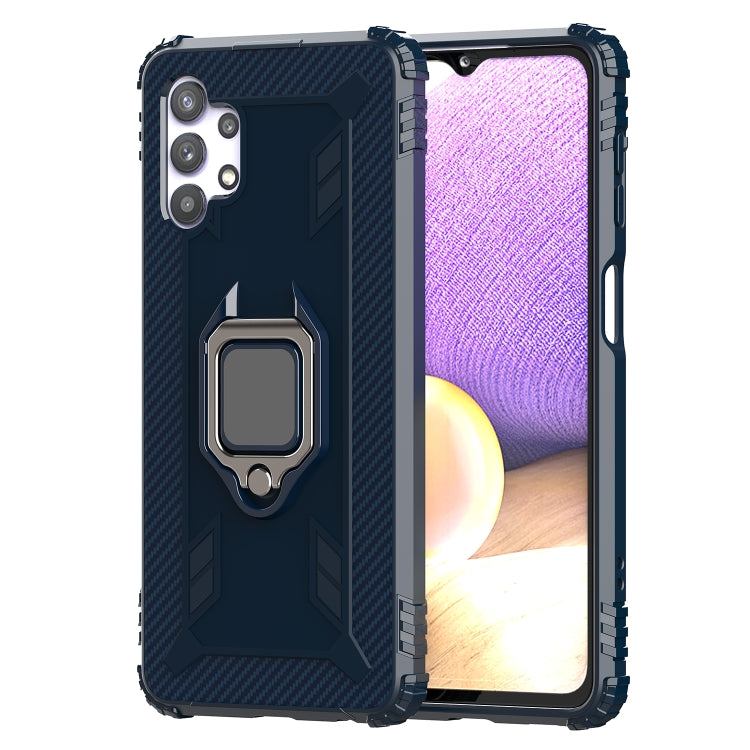 For Samsung Galaxy A32 5G Carbon Fiber Protective Case with 360 Degree Rotating Ring Holder