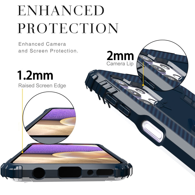 For Samsung Galaxy A32 5G Carbon Fiber Protective Case with 360 Degree Rotating Ring Holder