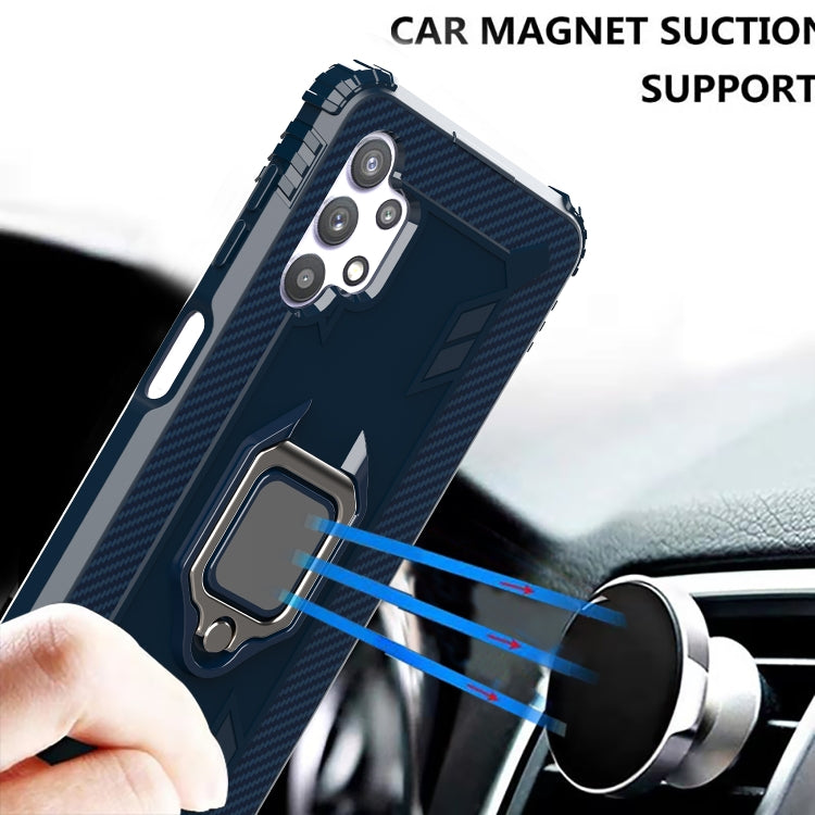 For Samsung Galaxy A32 5G Carbon Fiber Protective Case with 360 Degree Rotating Ring Holder