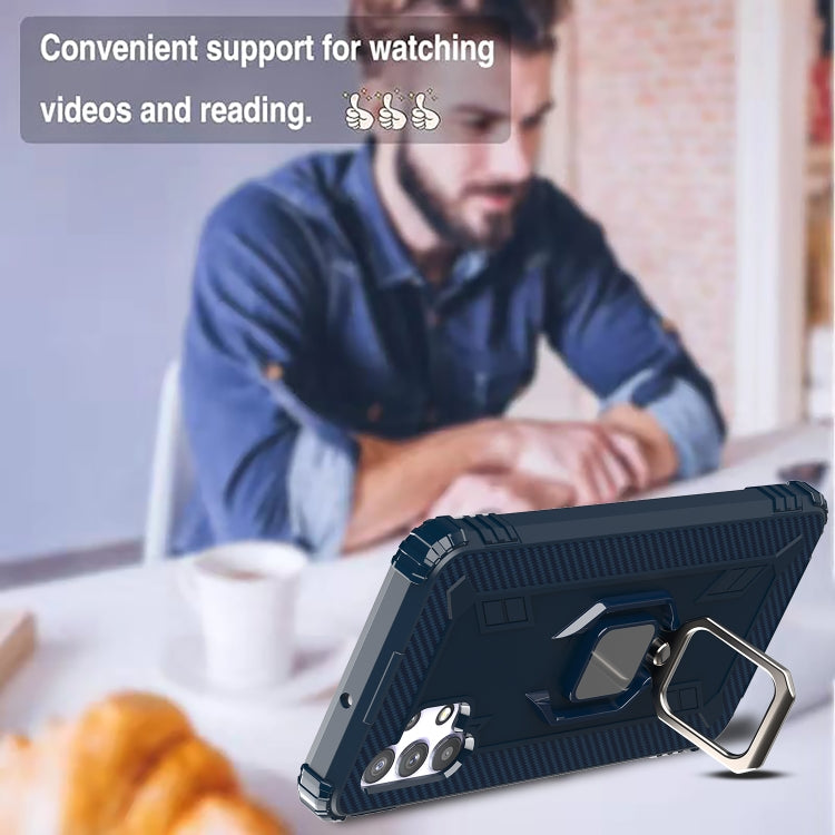 For Samsung Galaxy A32 5G Carbon Fiber Protective Case with 360 Degree Rotating Ring Holder