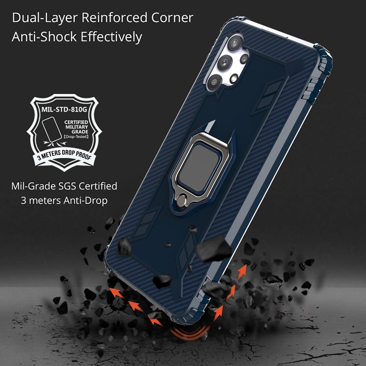 For Samsung Galaxy A32 5G Carbon Fiber Protective Case with 360 Degree Rotating Ring Holder