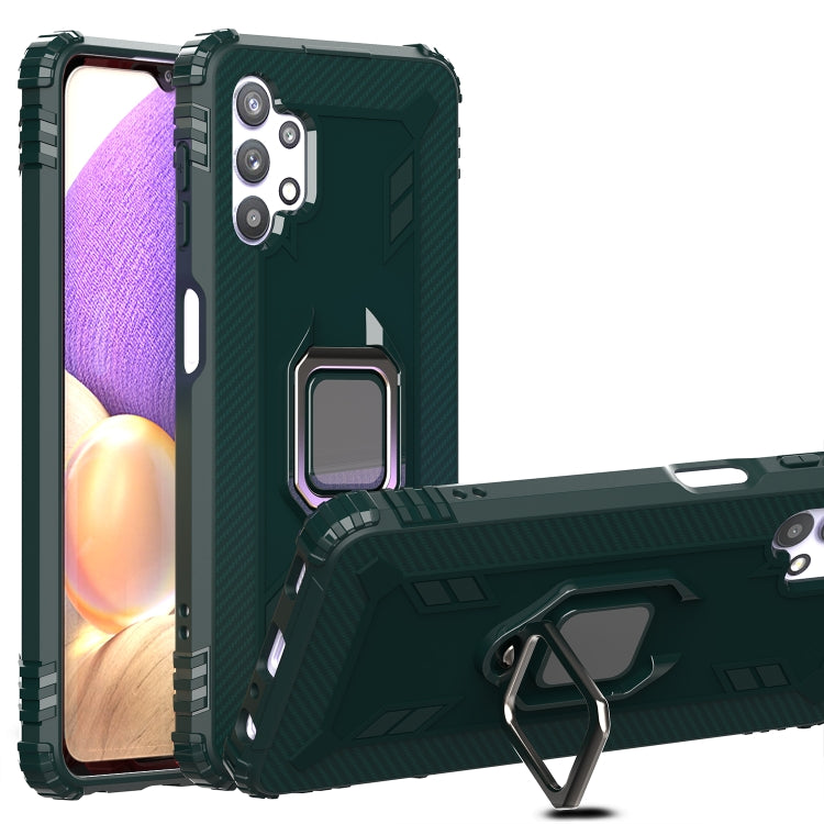 For Samsung Galaxy A32 5G Carbon Fiber Protective Case with 360 Degree Rotating Ring Holder