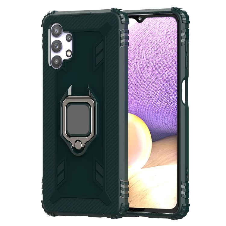 For Samsung Galaxy A32 5G Carbon Fiber Protective Case with 360 Degree Rotating Ring Holder