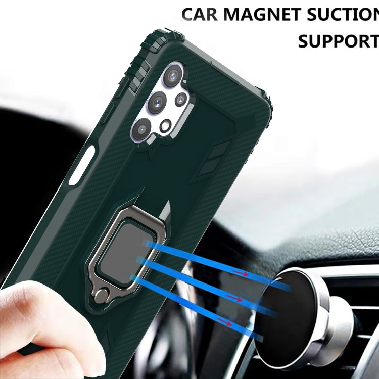 For Samsung Galaxy A32 5G Carbon Fiber Protective Case with 360 Degree Rotating Ring Holder
