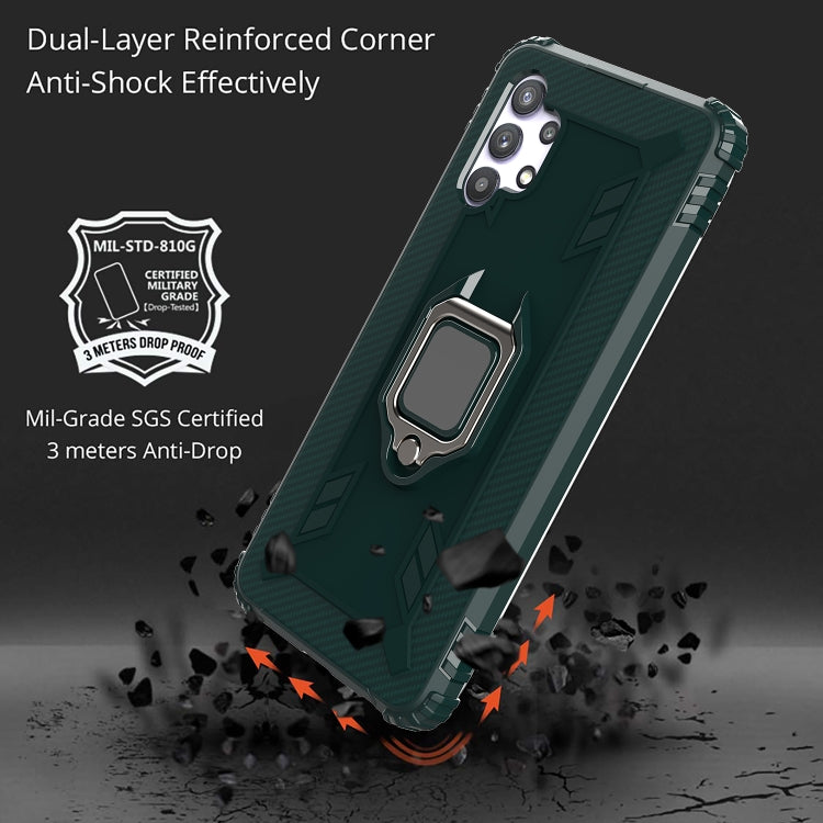 For Samsung Galaxy A32 5G Carbon Fiber Protective Case with 360 Degree Rotating Ring Holder