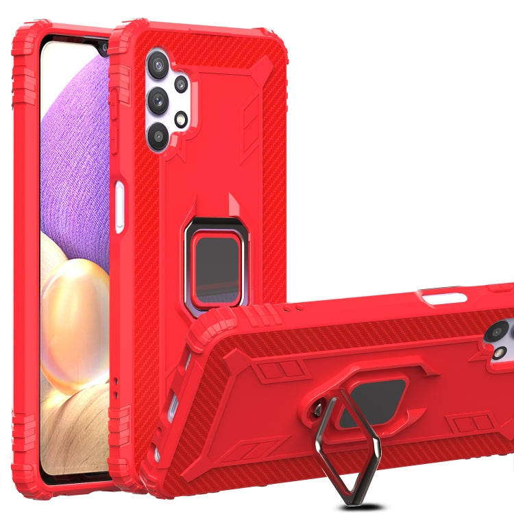 For Samsung Galaxy A32 5G Carbon Fiber Protective Case with 360 Degree Rotating Ring Holder