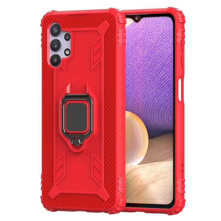 For Samsung Galaxy A32 5G Carbon Fiber Protective Case with 360 Degree Rotating Ring Holder