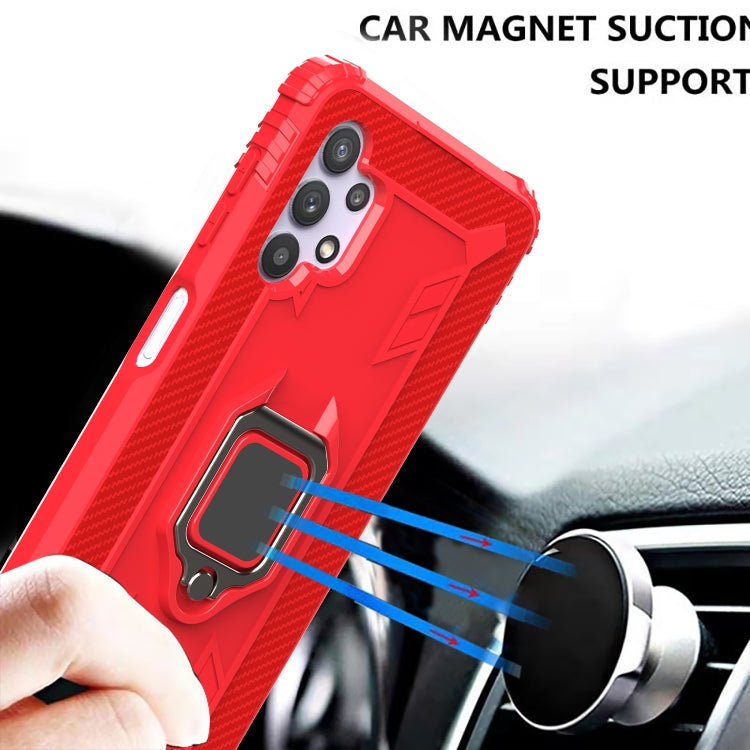 For Samsung Galaxy A32 5G Carbon Fiber Protective Case with 360 Degree Rotating Ring Holder