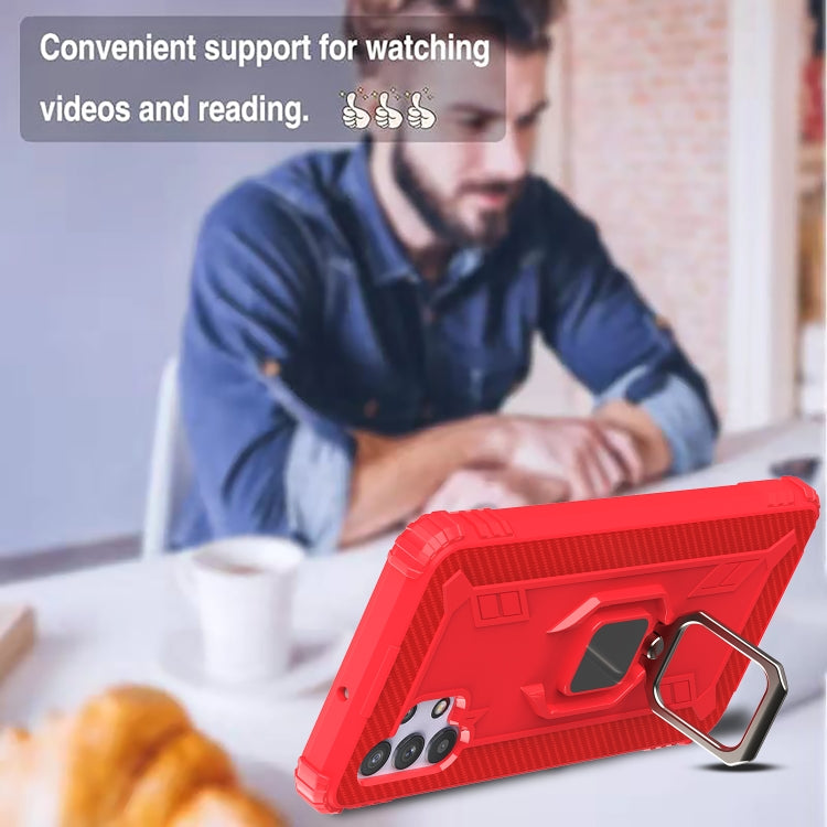 For Samsung Galaxy A32 5G Carbon Fiber Protective Case with 360 Degree Rotating Ring Holder