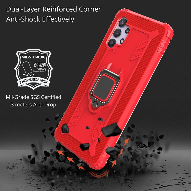For Samsung Galaxy A32 5G Carbon Fiber Protective Case with 360 Degree Rotating Ring Holder