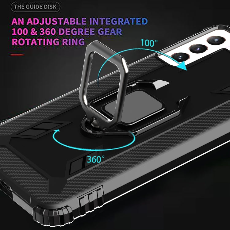 For Samsung Galaxy S21 5G Carbon Fiber Protective Case with 360 Degree Rotating Ring Holder