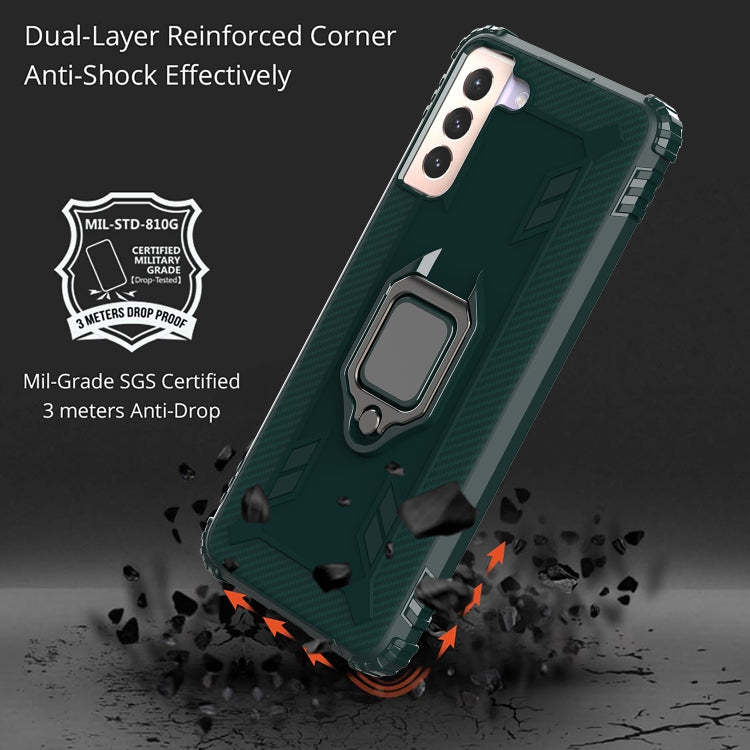 For Samsung Galaxy S21 5G Carbon Fiber Protective Case with 360 Degree Rotating Ring Holder