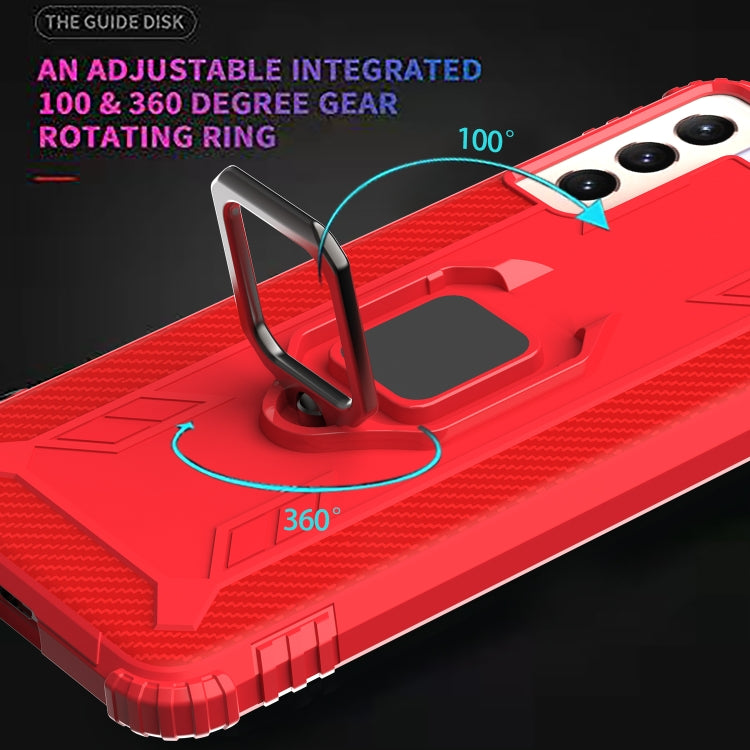 For Samsung Galaxy S21 5G Carbon Fiber Protective Case with 360 Degree Rotating Ring Holder
