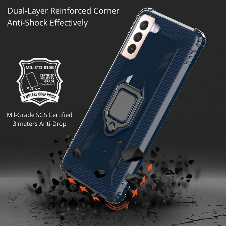 For Samsung Galaxy S21+ 5G Carbon Fiber Protective Case with 360 Degree Rotating Ring Holder